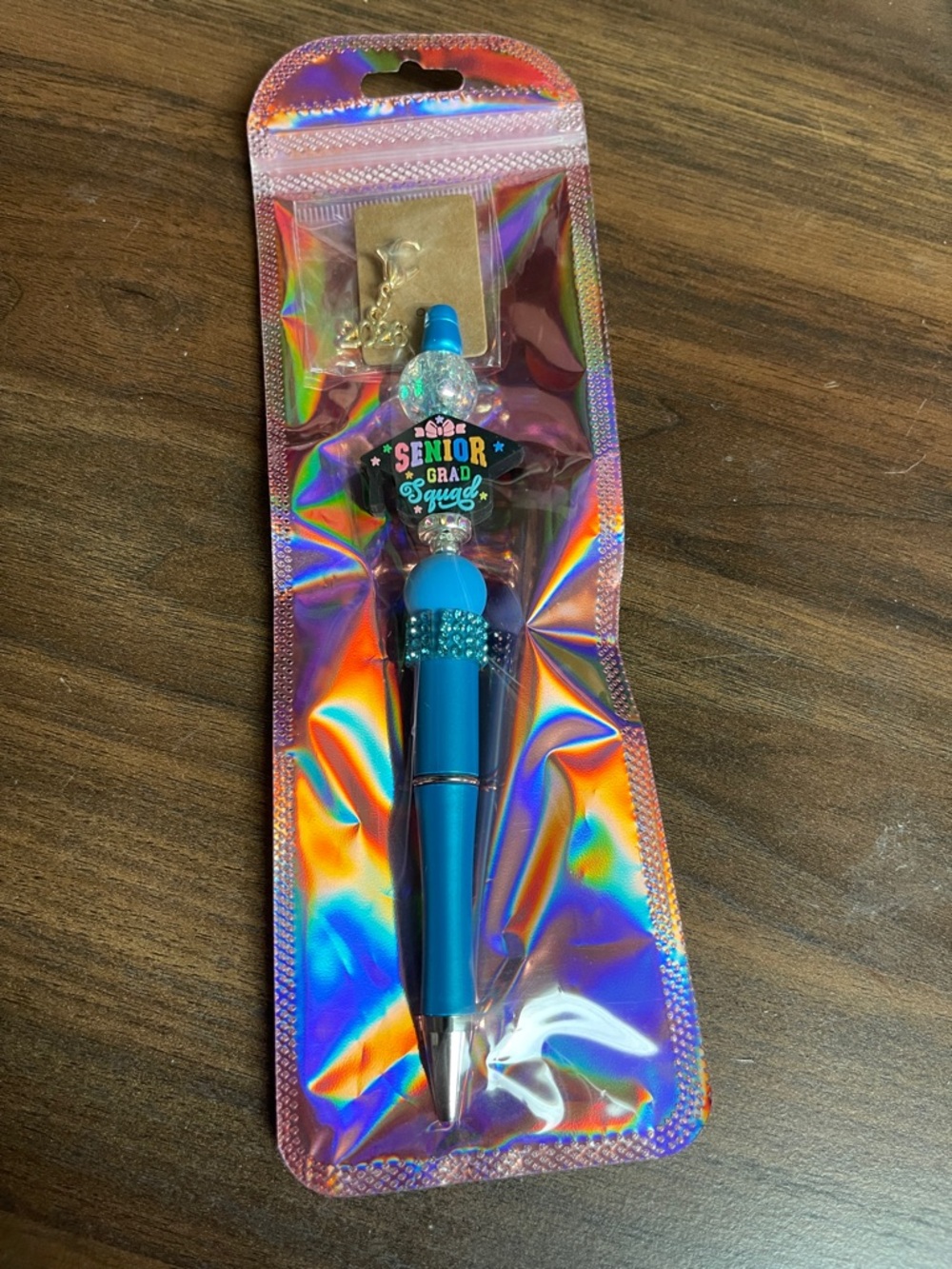 Blue Decorative Ballpoint Pen with 'Senior Grad Squad' Topper